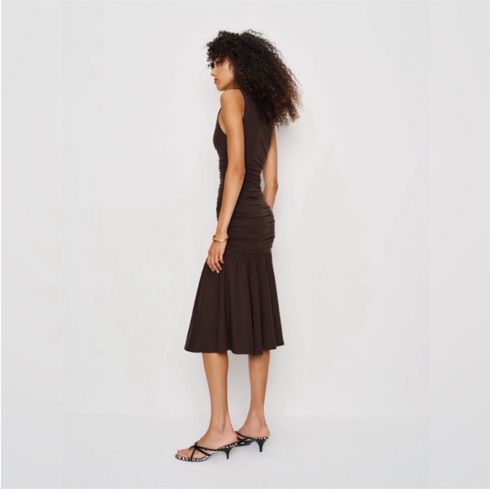 Reformation Kayla Ruched Knit Dress in Mole Brown S - Picture 5 of 7